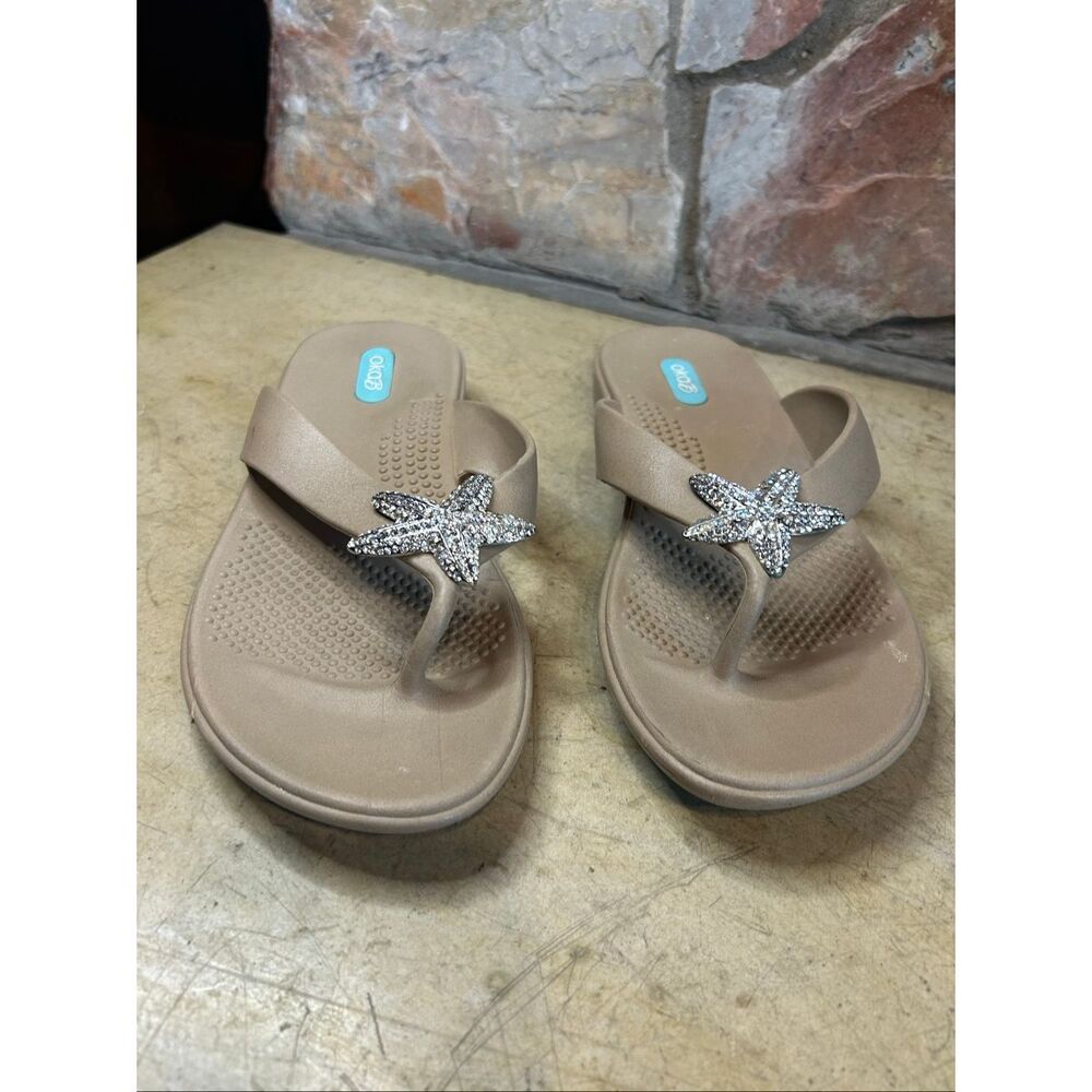 Oka-B Tan Starfish Rhinestone Flip Flop Sandals Size ML US 8.5-9.5